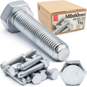 Śruba M08-060 ocynk DIN 933 kl 5.8 (1kg)
