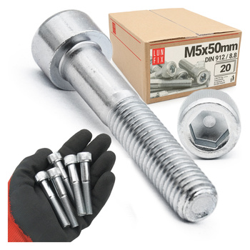 Śruby imbusowe M5x50 ocynkowane DIN912 klasa 8.8 20szt