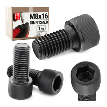 Śruba imbusowa M8 16mm  czarny ocynk DIN 912 kl 8.8 1kg