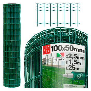 Siatka zgrzew 100*50 fi 2,5 PCV zielony 25m h1,5m
