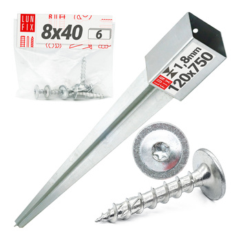 Zestaw podstawa słupa wbijana 12 cm + wkręty