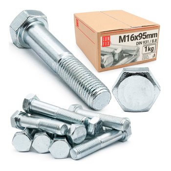 Śruba M16-095 ocynk DIN 931 kl 8.8 (1kg)