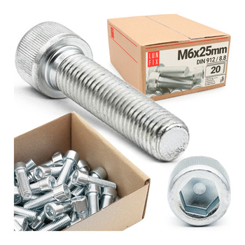 Śruby imbusowe M6x25 ocynkowane DIN912 klasa 8.8 20szt