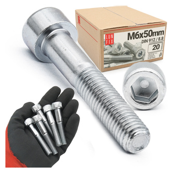 Śruby imbusowe M6x50 ocynkowane DIN912 klasa 8.8 20szt