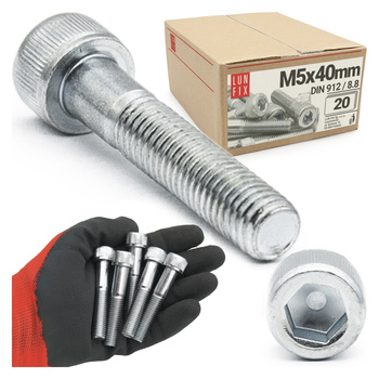 Śruby imbusowe M5x40 ocynkowane DIN912 klasa 8.8 20szt