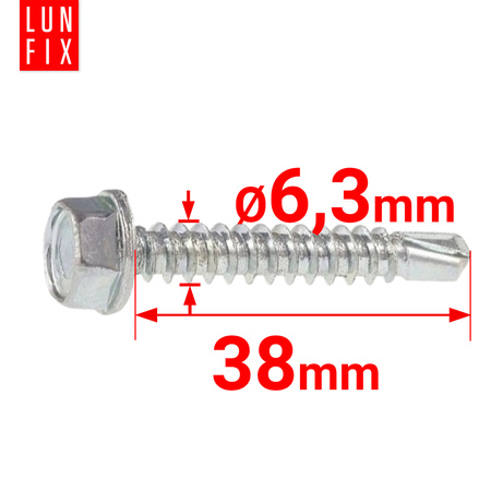 Wkręty samowiercące 6,3x38 łeb 6-kątny DIN7504 ocynk 50szt.