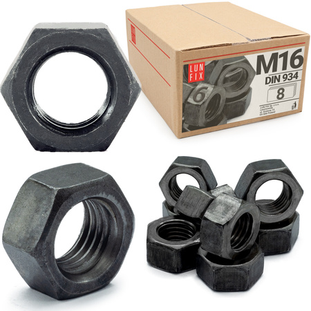 Nakrętka sześciokątna M16 DIN 934 klasa 6 czarna 8szt.