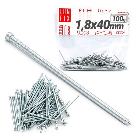 Gwoździe stolarskie 1,8x40mm srebrne ocynkowane 100g