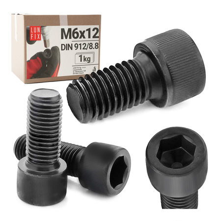 Śruba imbusowa M6 12mm czarny ocynk DIN 912 kl 8.8 1kg