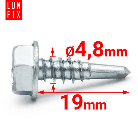 Wkręty samowiercące 4,8x19 łeb 6-kątny DIN7504 ocynk 500szt.