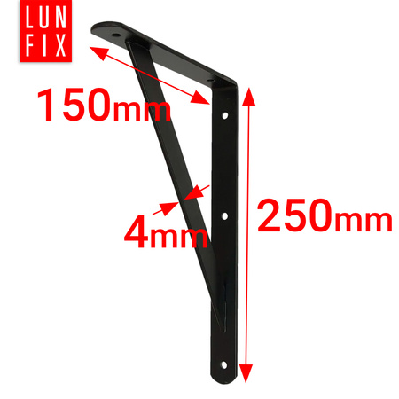 Wspornik półki wzmacniany czarny 250x150x4 (1szt)