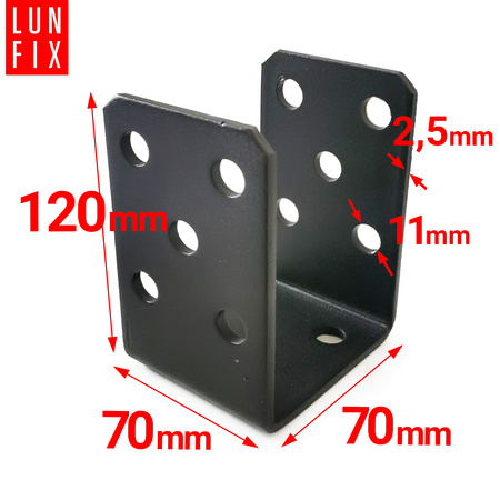 Podstawa słupa czarna typu U 70x120mm kotwa do przykręcania