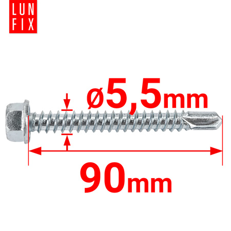 Wkręty samowiercące 5,5x90 łeb 6-kątny DIN7504 ocynk 50szt.