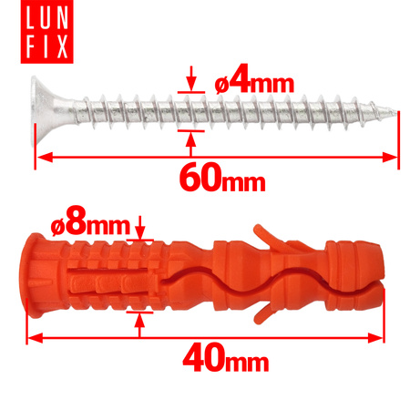 Kołki rozporowe 8x40 mm z wkrętem z łbem stożkowym 4x60 mm 100szt.