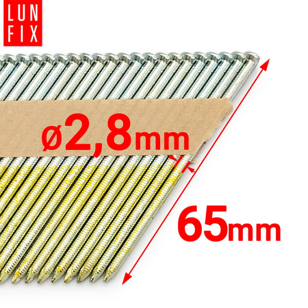 Gwoździe do gwoździarki 65mm 2,8x65 pierścieniowe na papierze ocynkowane 3000szt.