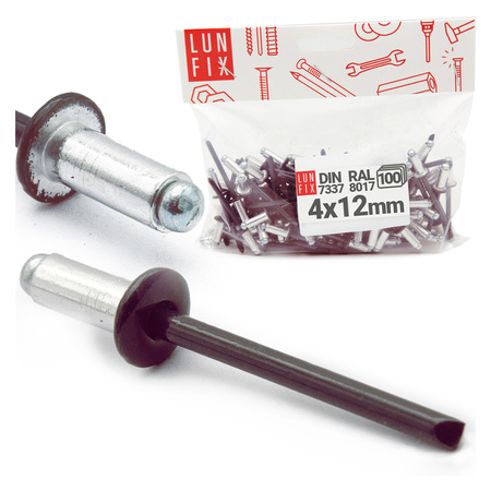 Nity zrywalne 4x12mm aluminiowo-stalowe BRĄZ RAL8017 100szt.