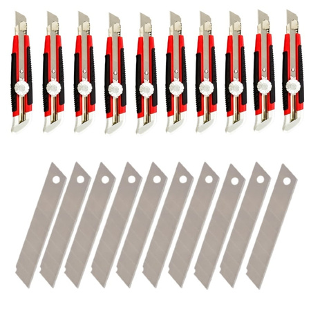Nóż łamany 18mm tapeciak zestaw 10szt. + ostrza