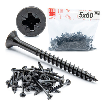 Wkręty uniwersalne 5x60 hartowane ocynkowane na czarno 1kg
