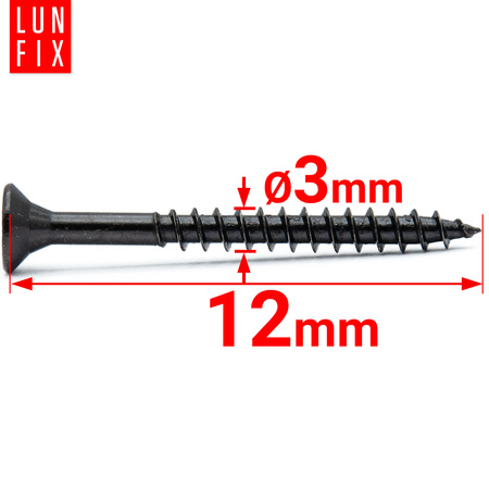 Wkręty uniwersalne 3x12 hartowane ocynkowane na czarno 1kg