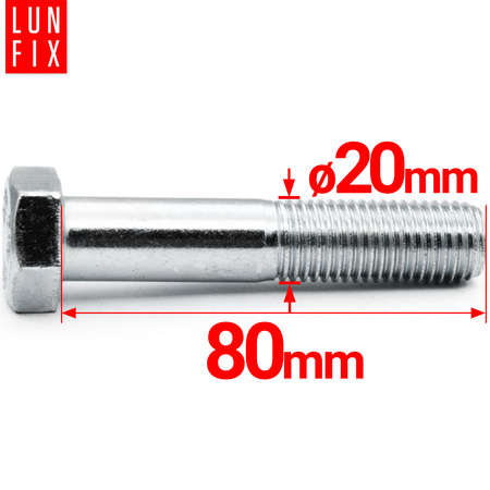 Śruba M20-080 ocynk DIN 931 kl 5.8 (1kg)