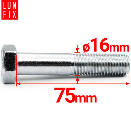 Śruba M16-075 ocynk DIN 931 kl 8.8 (1kg)