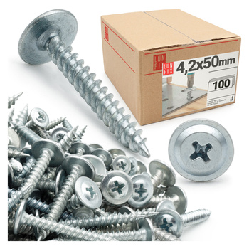 Wkręty samogwintujące 4,2x50mm z łbem podkładkowym do metalu WPC 100szt.