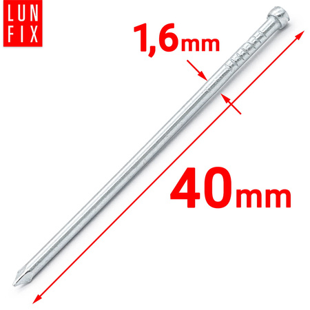 Gwoździe stolarskie oc 1,6x40 m łeb srebr (0,1kg)