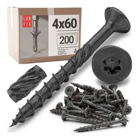 Wkręty ciesielskie czarne stożkowe 4x60 do drewna KMWHT 200szt.