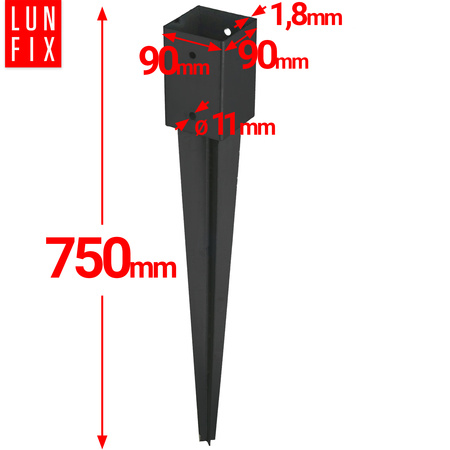 Podstawa słupa czarna wbijana 90x90 kotwa 750mm
