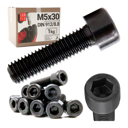 Śruba imbusowa M5 30mm czarny ocynk DIN 912 kl 8.8 1kg