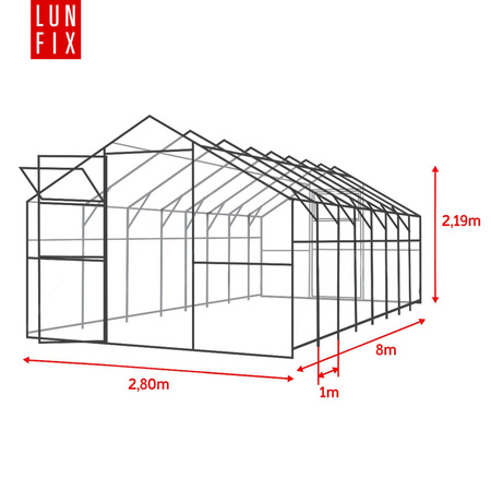 Szklarnia z poliwęglanu 2,8x8m profil 20x40mm grubość 6mm