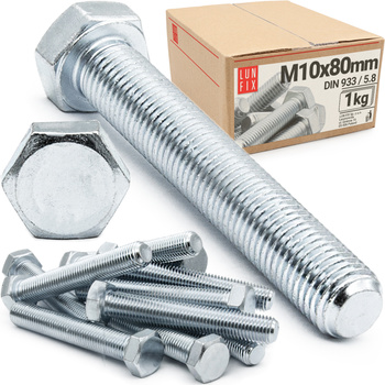 Śruba M10-080 ocynk DIN 933 kl 5.8 (1kg)