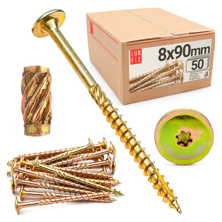 Wkręty ciesielskie talerzowe 8x90 do drewna WKCP 50szt.