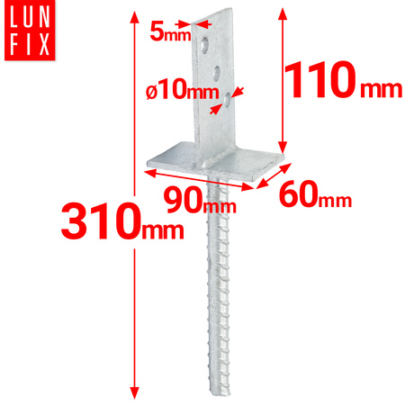 Podstawa słupa wpuszczana 60mm kotwa z prętem do betonu