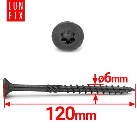 Wkręty ciesielskie czarne stożkowe 6x120 do drewna KMWHT 20szt.