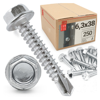 Wkręty samowiercące 6,3x38 łeb 6-kątny DIN7504 ocynk 250szt.