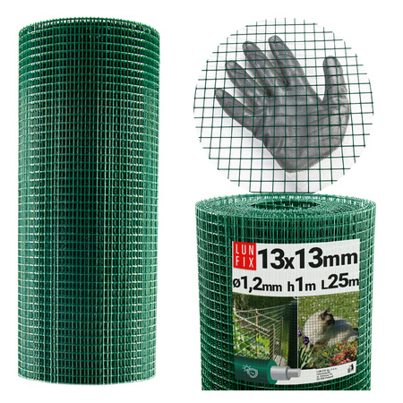 Siatka rabatowa 13x13 metalowa powlekana gr. 1,2mm zielona h1m 25m