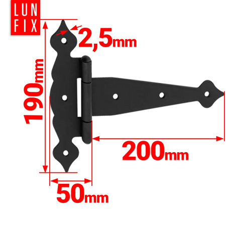 Ozdobny zawias trójkątny czarny 200x50x190x2,5 ZTO