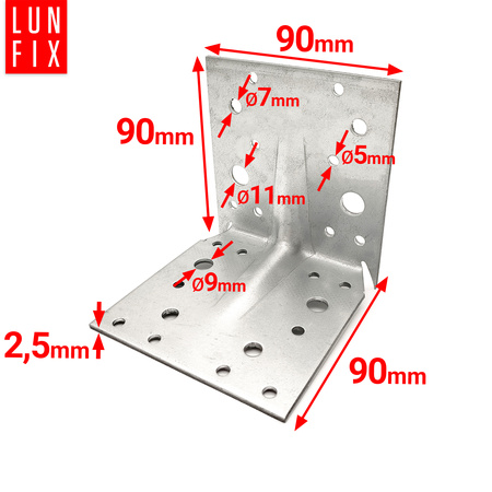Kątownik z kolcem do montażu 90x90x90x2,5(10szt)