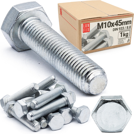 Śruba M10-045 ocynk DIN 933 kl 8.8 (1kg)