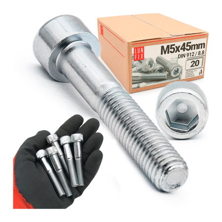 Śruby imbusowe M5x45 ocynkowane DIN912 klasa 8.8 20szt