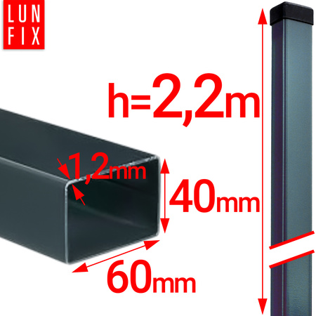 Słupek ogrodzeniowy 2,2m grafitowy 60x40x2mm