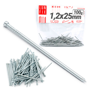 Gwoździe stolarskie 1,2x25mm srebrne ocynkowane 100g