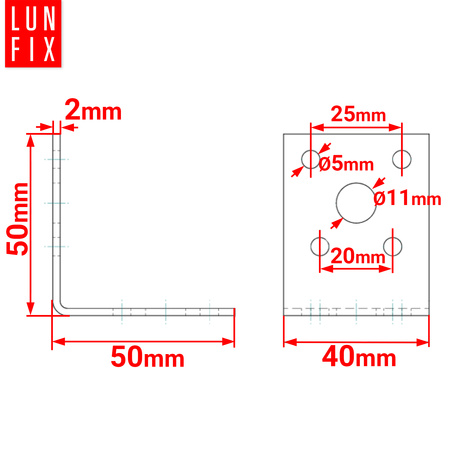 Kątownik montażowy ciesielski 50x50x40x2 (50szt)