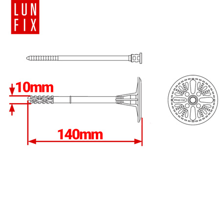 Kołki do styropianu 140 mm z trzpieniem 200szt.