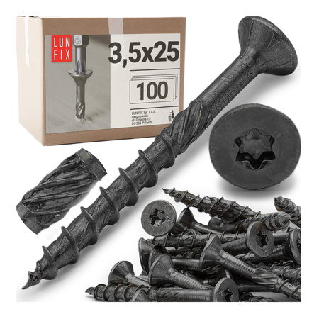 Wkręty ciesielskie czarne stożkowe 3,5x25 do drewna KMWHT 100szt.