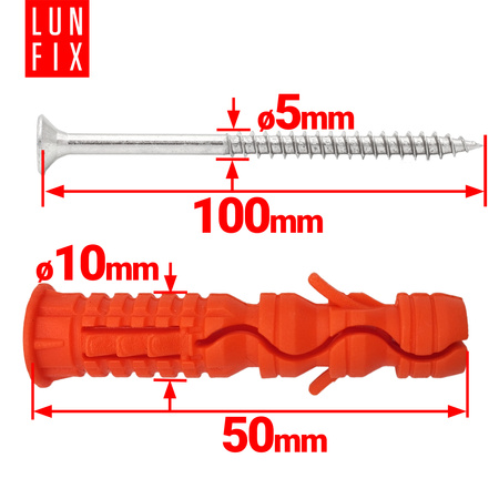 Kołki rozporowe 10x50 mm z wkrętem z łbem stożkowym 5x100 mm 100szt.