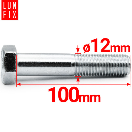 Śruba M12-100 ocynk DIN 931 kl 8.8 (1kg)