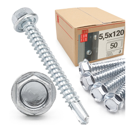 Wkręty samowiercące 5,5x120 łeb 6-kątny DIN7504 ocynk 50szt.