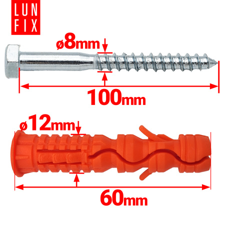 Kołki rozporowe 12x60 mm z wkrętem z łbem sześciokątnym 8x100 mm 50szt.